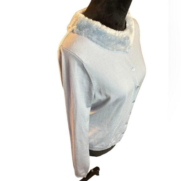 Silx by August Silk Blue Faux Fur Cardigan Women's Size Large - Picture 3 of 9